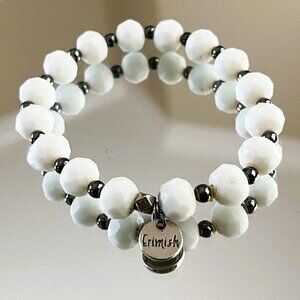 Erimish Faceted Crystals Beaded Bracelet Logo Tag Stackable Stretch